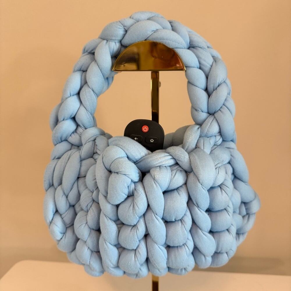 The Mel Mini Chunky Knit Handmade Crochet Handbag Light Blue Small - Picture 7 of 10